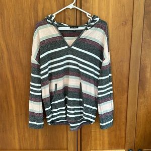 TRIBAL size Medium Striped Hooded Pullover Top Women's